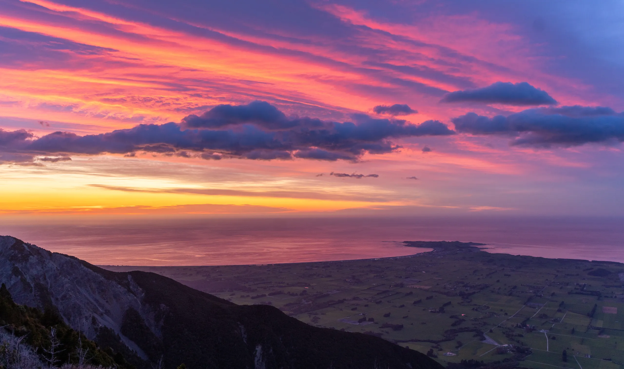 Glorious sunrise over Kaikōura Peninsula, viewed from near the hut