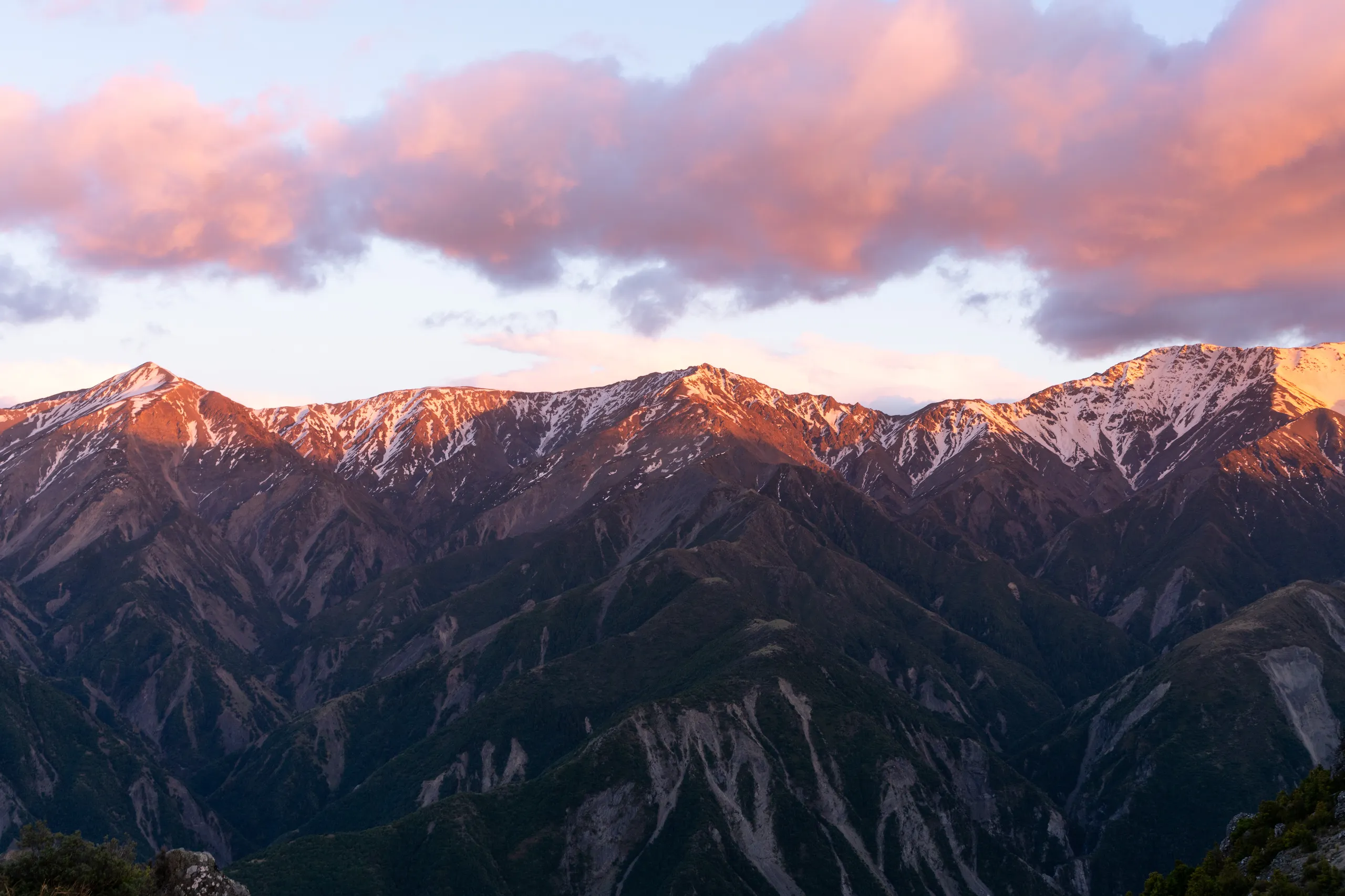 Sunrise on the range to the northwest, looking towards Mt Saunders