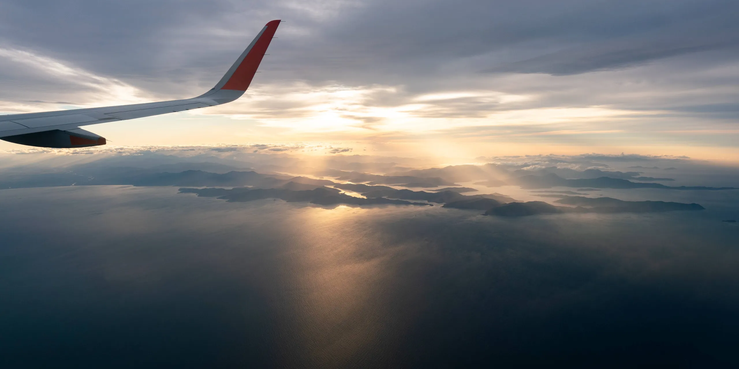 Marlborough Sounds while flying out of Wellington the evening after the tramp