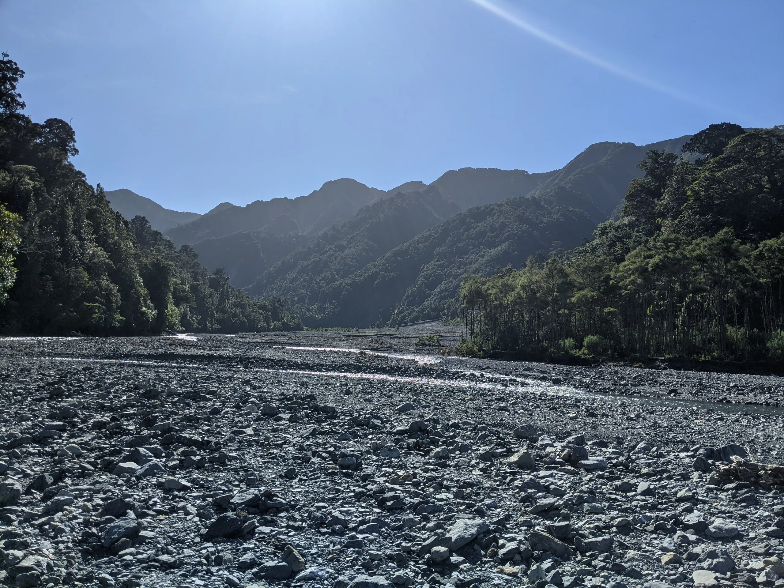 Bed of the Orongorongo River. Use a map when looking for the turnoff up Matthews Stream; I initially overshot it a fair way.