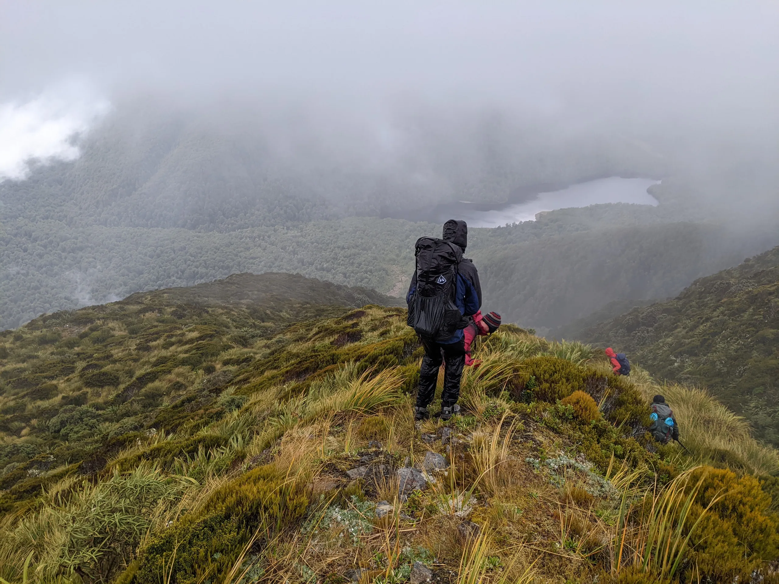 Chief Navigator Will assessing the route down an exposed spine as we descend into thicker scrub